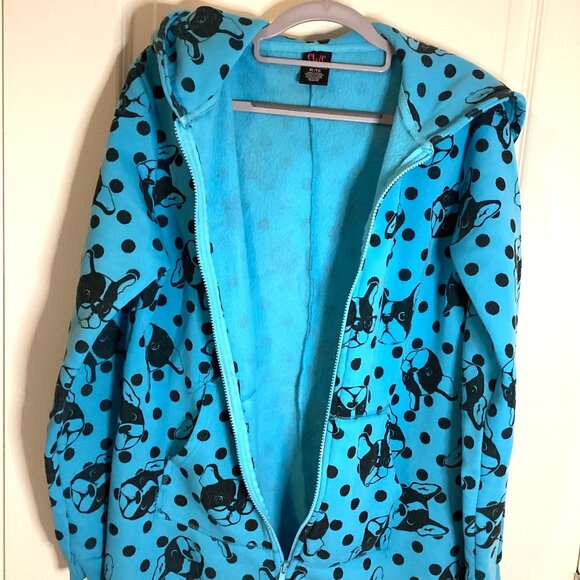 SWS Blue Fleece Long Warm Pajama Onesie Sleepwear Loungewear Dog Print Size XL - Picture 2 of 11